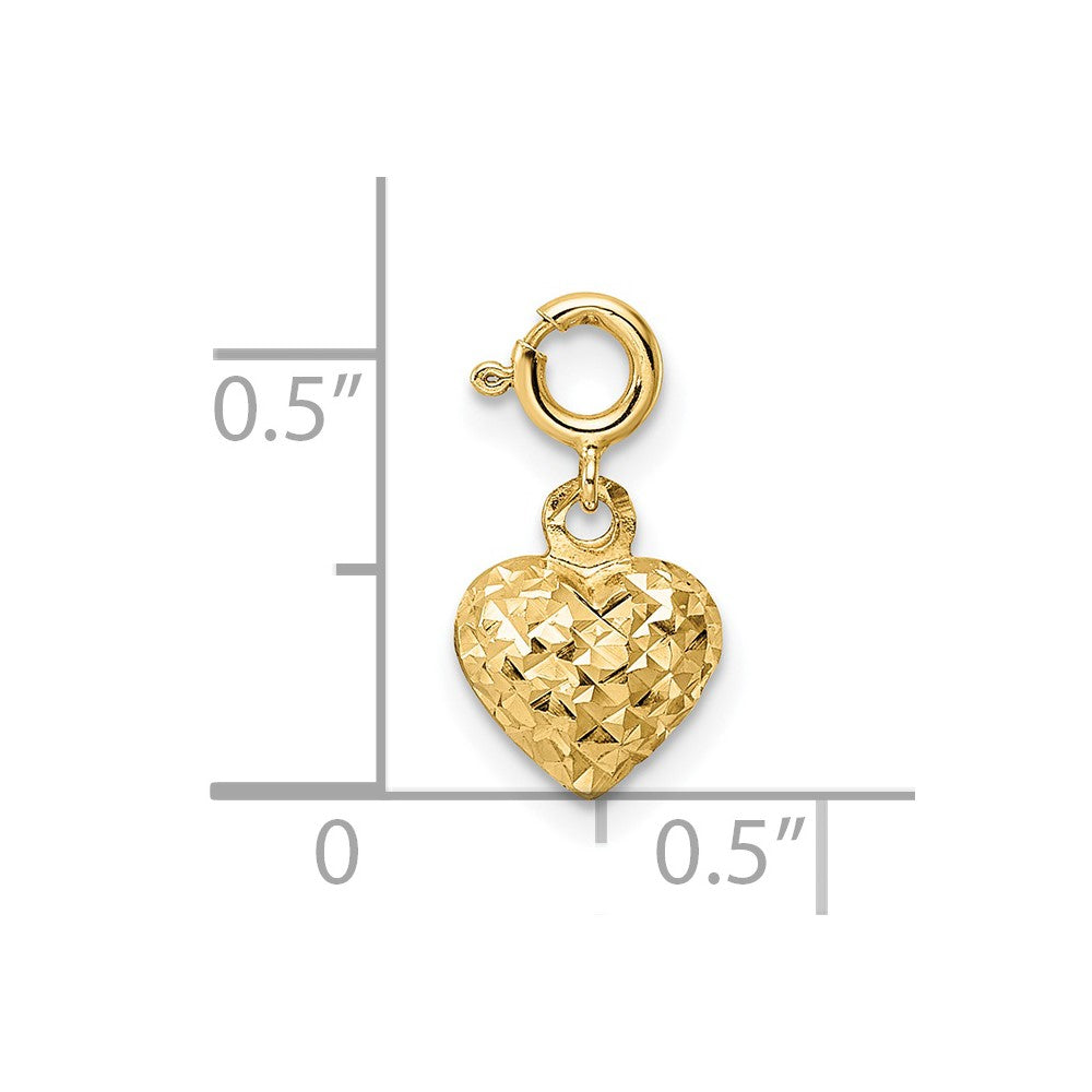 14k Yellow Gold 7.93 mm D/C Heart w/ Spring Ring Clasp Charm (0.33 grams)