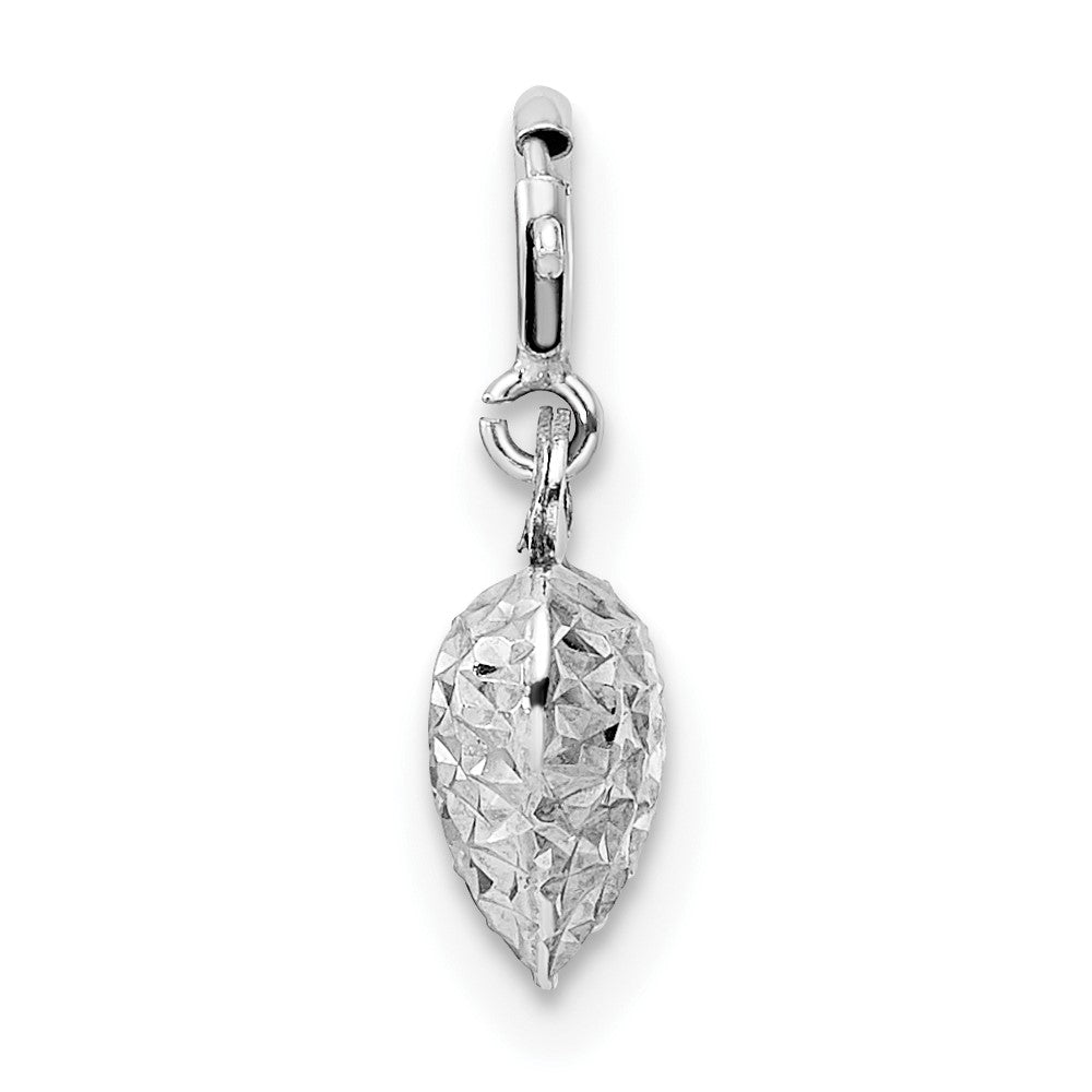 14k White Gold 7.93 mm Diamond-cut Heart Spring Ring Charm Pendant (0.34 grams)