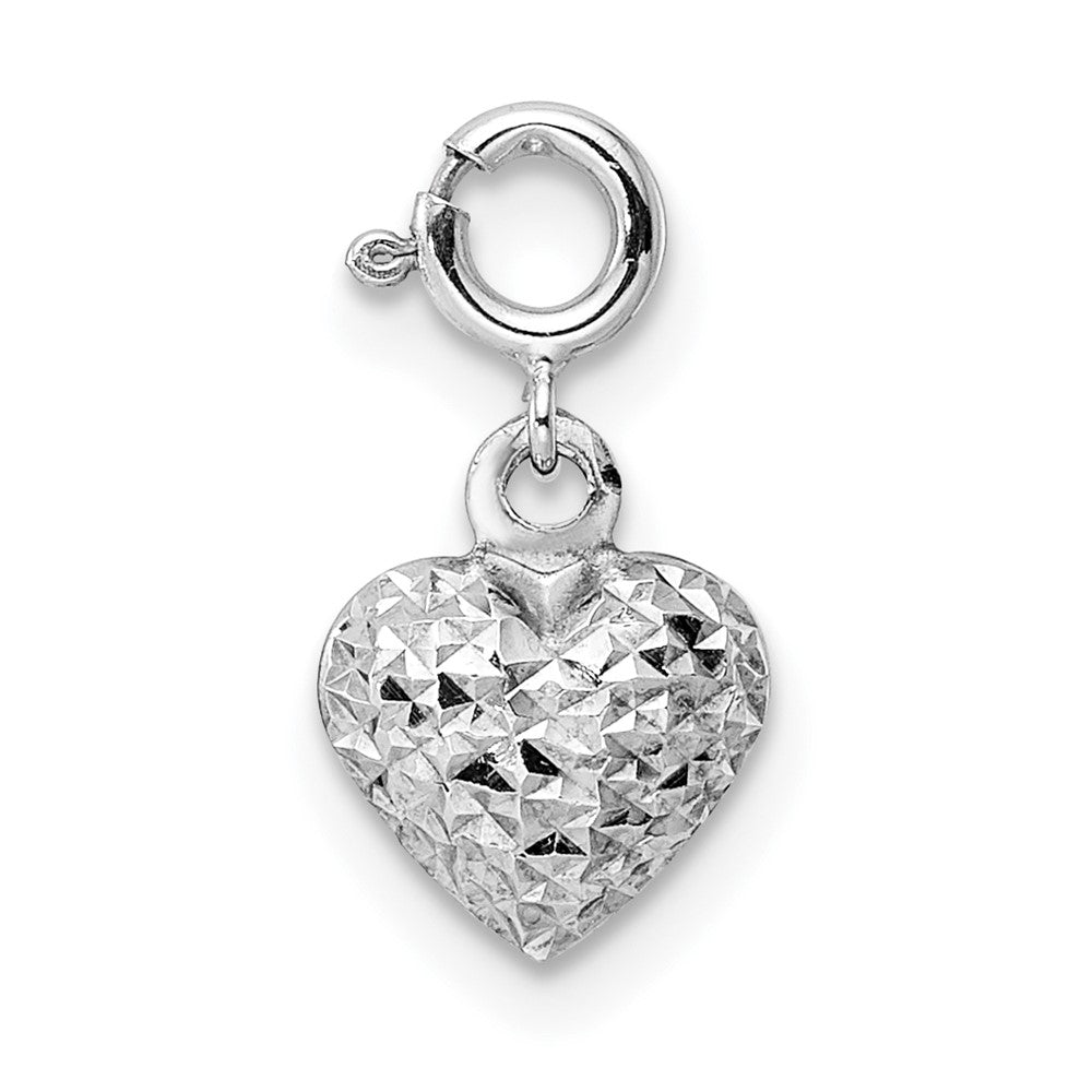 14k White Gold 7.93 mm Diamond-cut Heart Spring Ring Charm Pendant (0.34 grams)