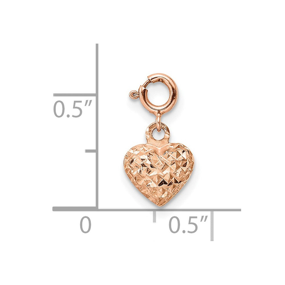 14k Rose Gold 7.93 mm Rose Gold Diamond-cut Heart W/Spring Ring Charm Pendant (0.32 grams)
