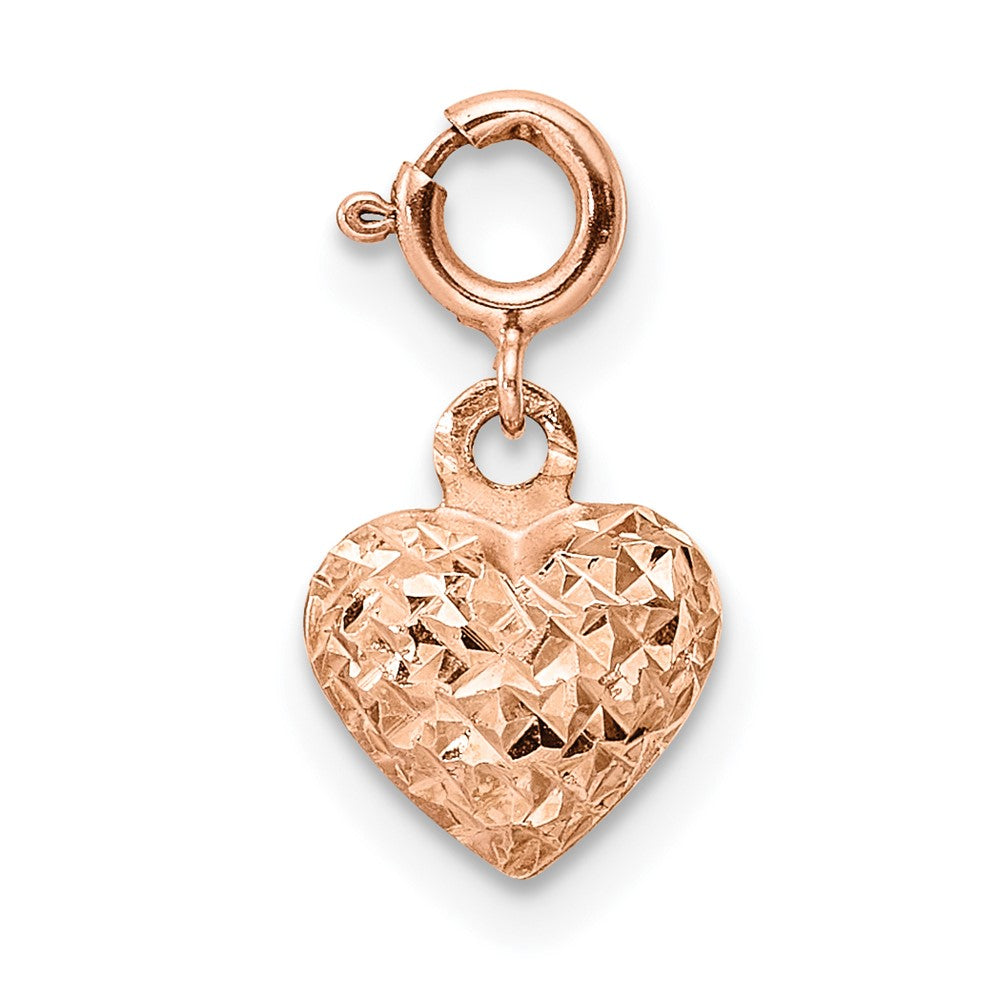 14k Rose Gold 7.93 mm Rose Gold Diamond-cut Heart W/Spring Ring Charm Pendant (0.32 grams)