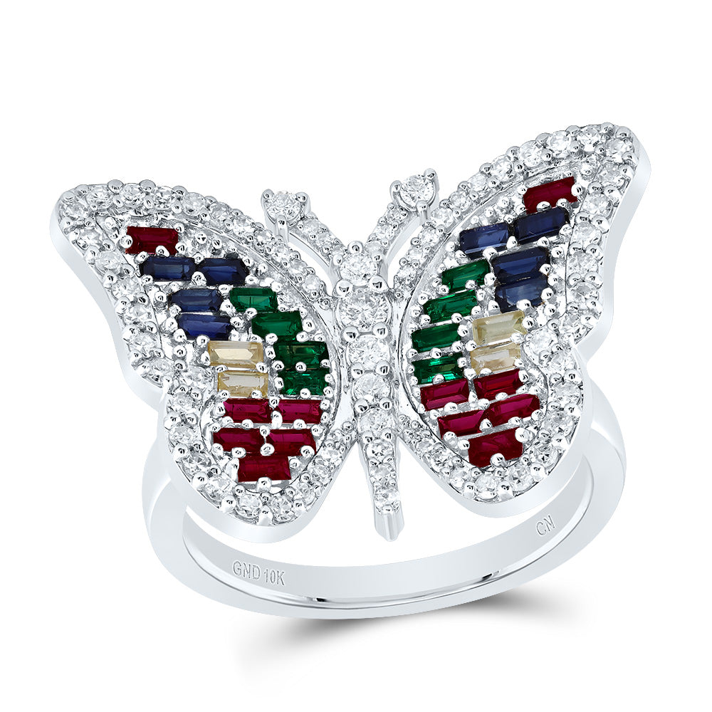 1/2Ctw-Nat Dia Cn 3/4Ctw Bag-Nat Gem Multi Clr Sapphire Butterfly Ring (5.96 grams)