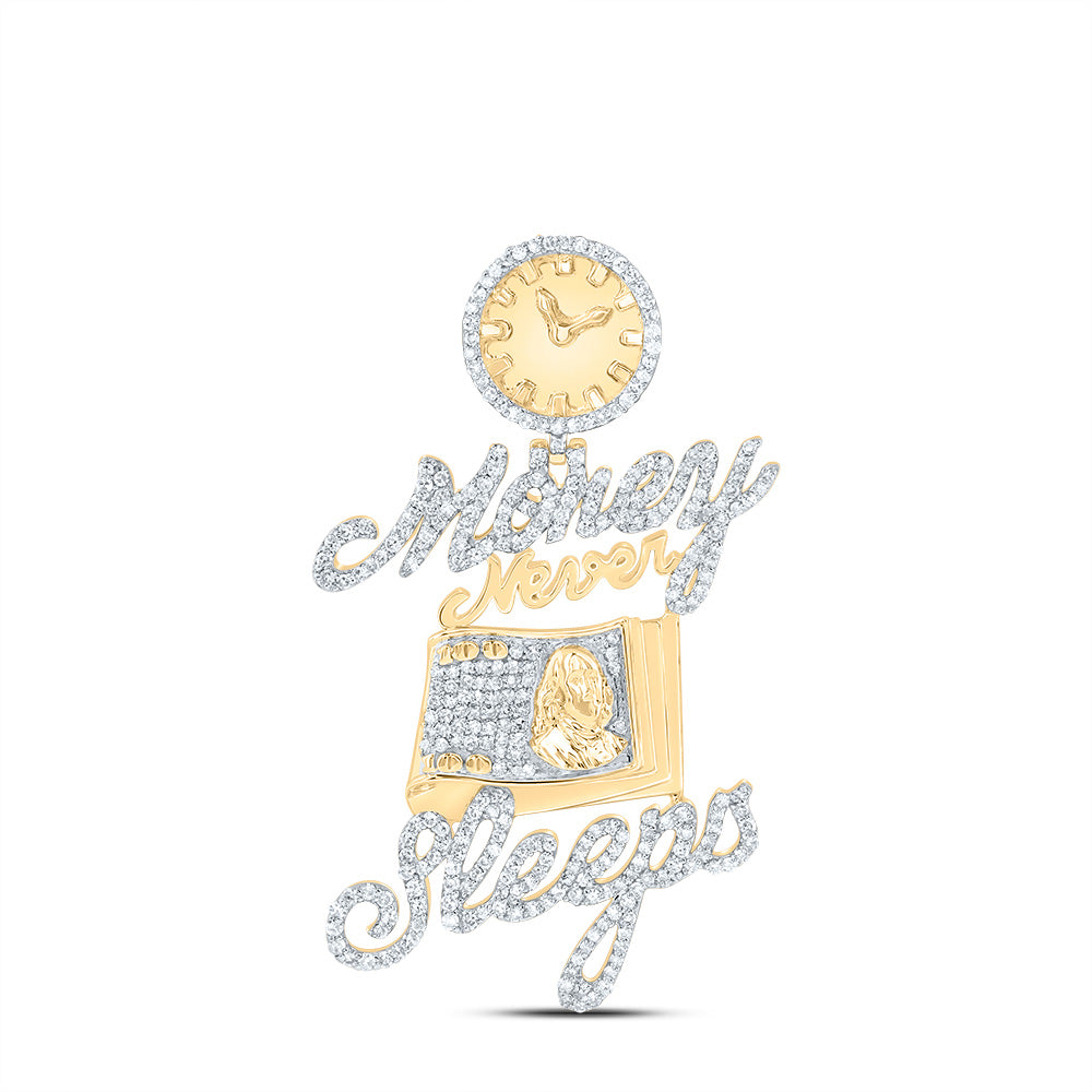 1Ctw-Nat Dia Nk Fashion "Money Never Sleeps" Mens Charm (7.351 grams)