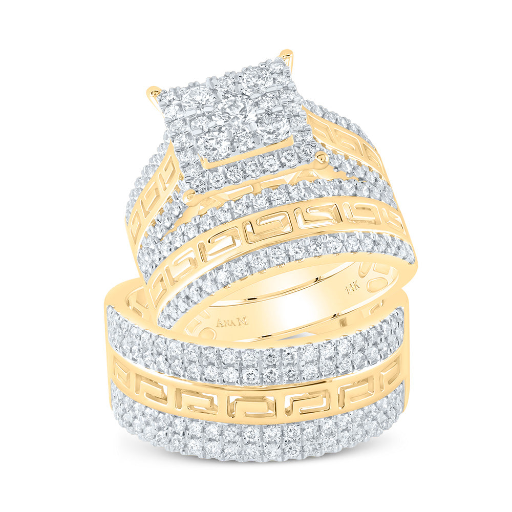 2 Ctw-Diamond Ana M 1/5Ct-Crd Square Trio Set (15.73 grams)