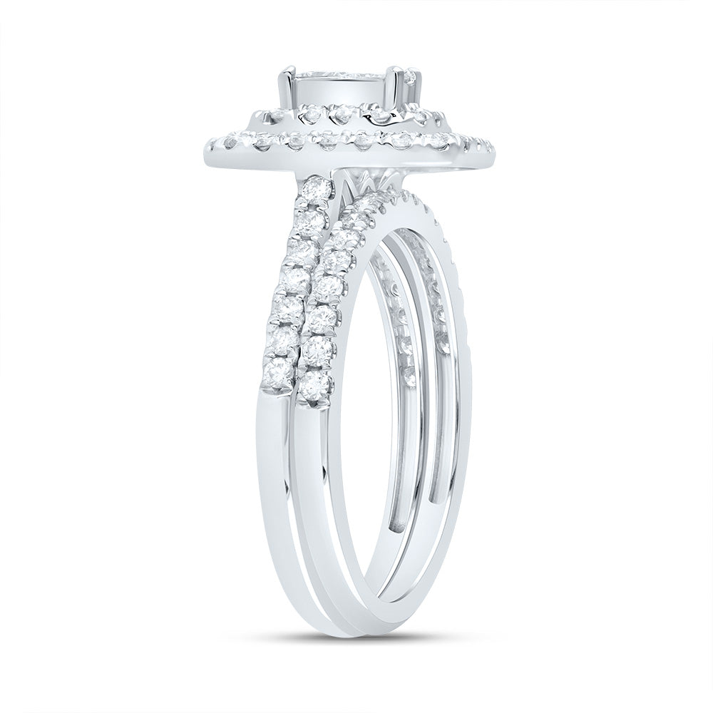 1Ctw-Dia Ana M Emerald Double Halo Fashion Bridal Set (4.33 grams)