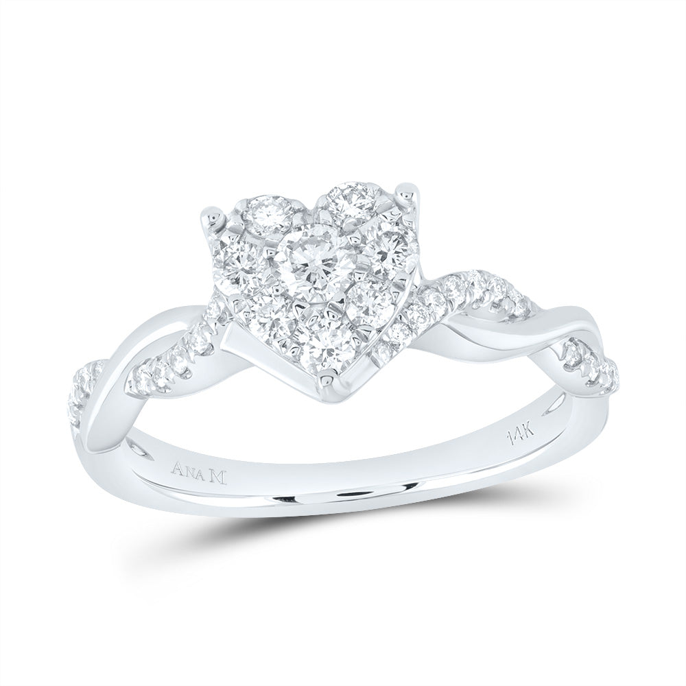 1/2Ctw-Nat Dia Ana M Heart No Halo Fashion Bridal Ring (3.63 grams)