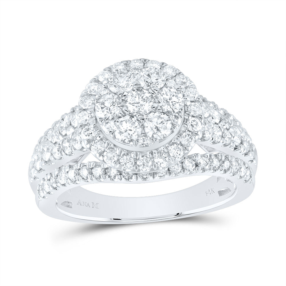 1 1/2Ctw-Dia Ana M Round Single Halo Fashion Bridal Ring (5.36 grams)