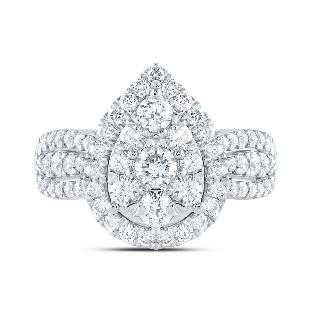 1 1/2Ctw-Dia Ana M 1/5Ct-Crd Pear Single Halo Bridal Ring (3.82 grams)