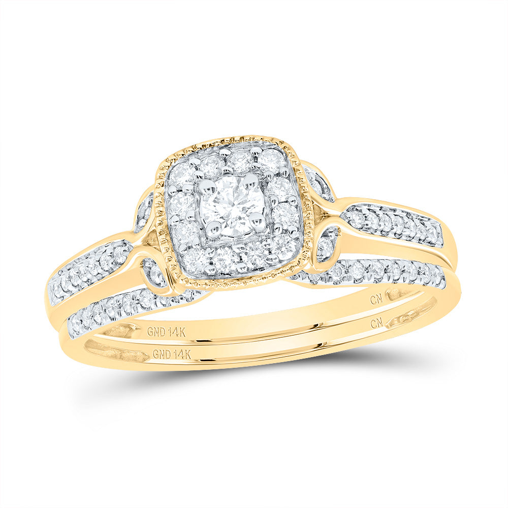 1/3Ctw-Diamond Cushion Single Halo Bridal Set (3.41 grams)