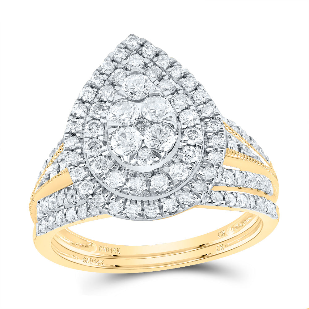 1Ctw-Dia Cn Pear Double Halo Bridal Set (5.11 grams)