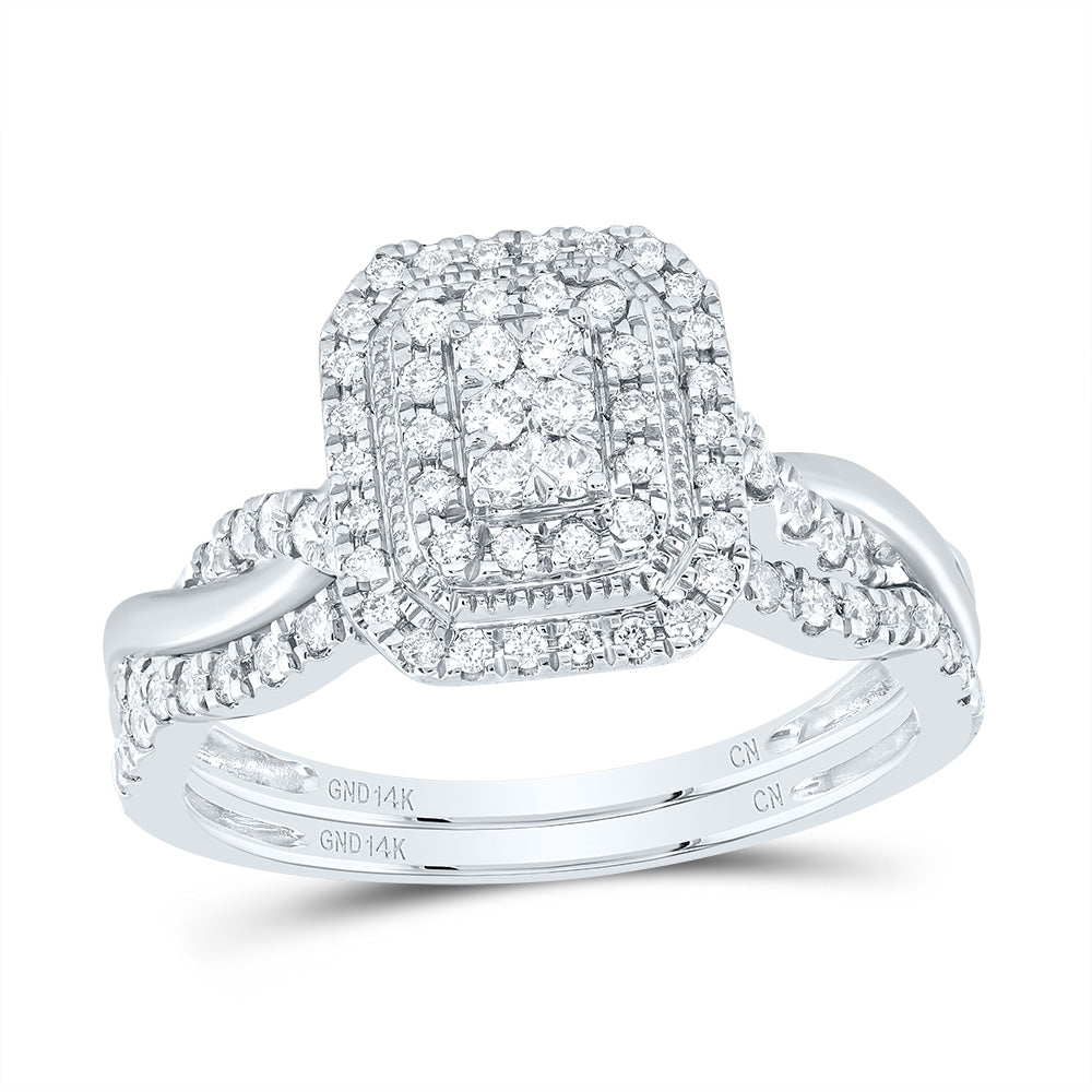 1/2Ctw-Dia Cn Emerald Double Halo Bridal Set (3.97 grams)