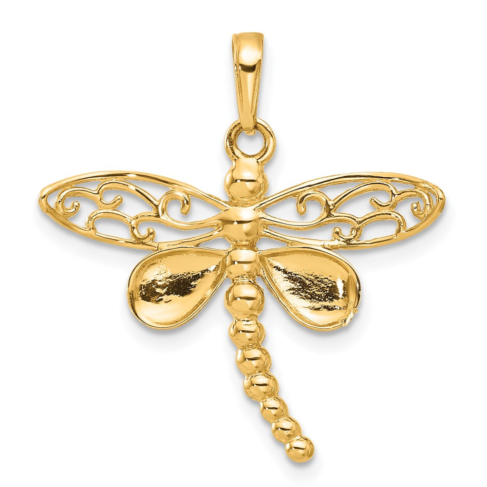 14k Yellow & Rhodium 26.8 mm Polished and D/C Dragonfly Pendant (1.88 grams)