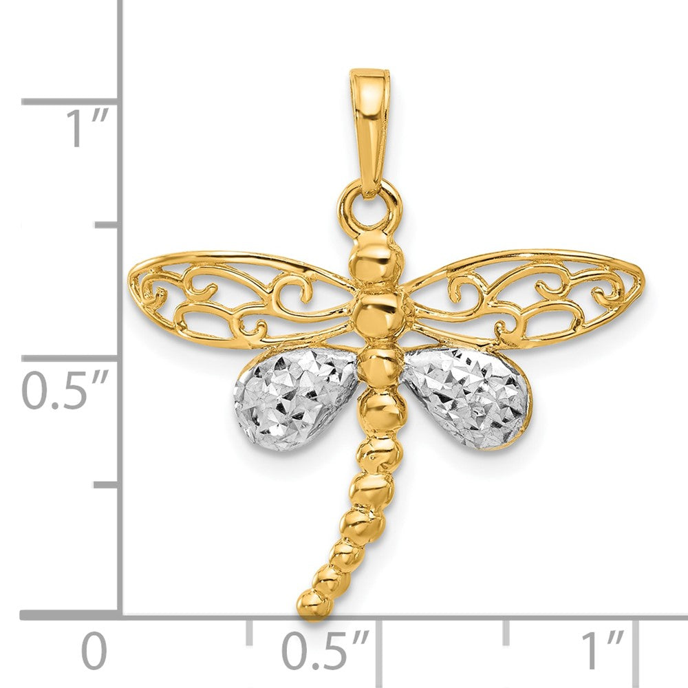 14k Yellow & Rhodium 26.8 mm Polished and D/C Dragonfly Pendant (1.88 grams)