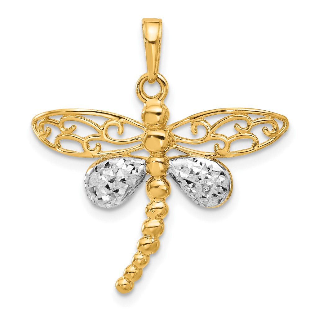 14k Yellow & Rhodium 26.8 mm Polished and D/C Dragonfly Pendant (1.88 grams)