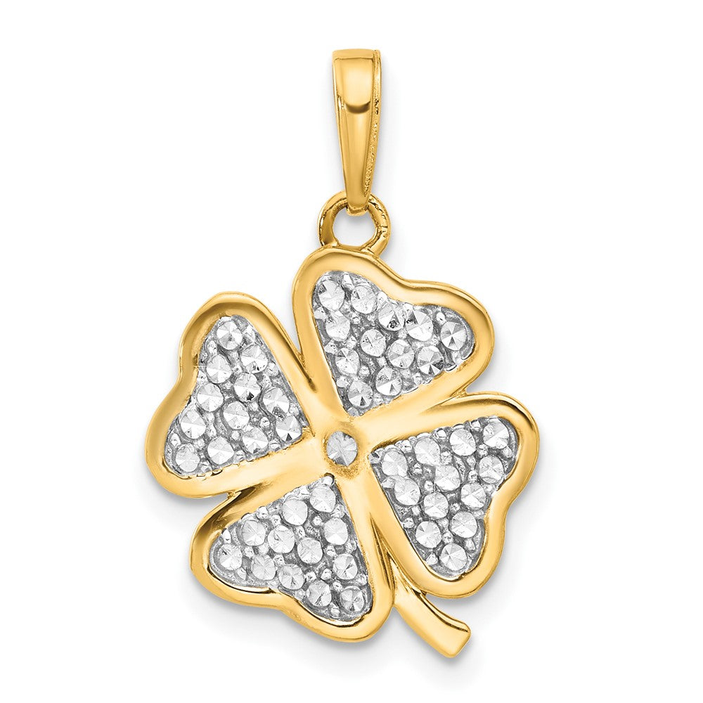 14k Yellow & Rhodium 15.7 mm Polished and D/C 4-Leaf Clover Pendant (2.82 grams)