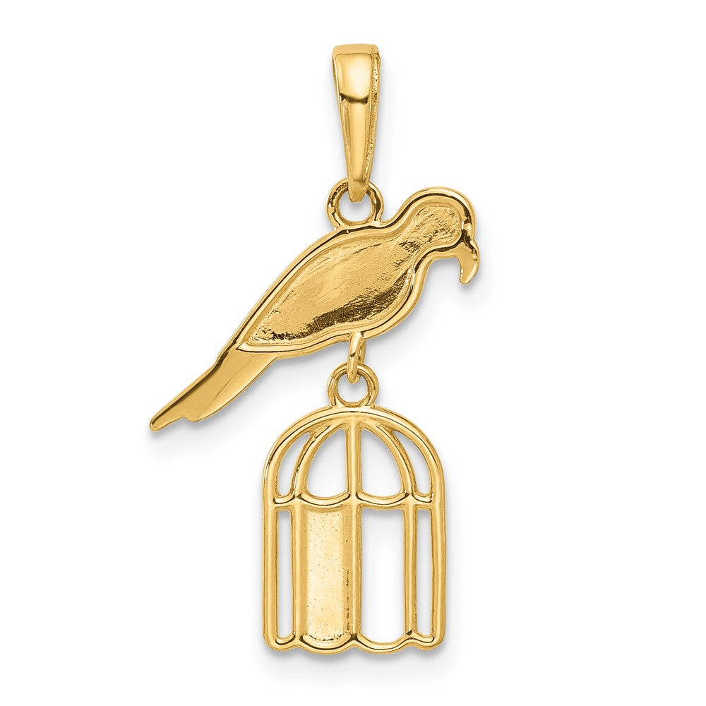 14k Yellow & Rhodium 16.75 mm D/C Bird on Bird Cage Pendant (1.35 grams)