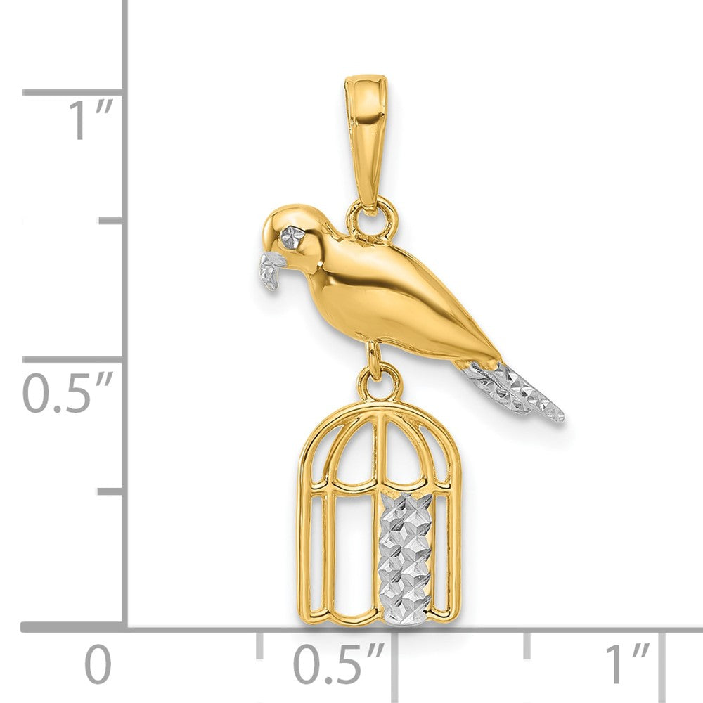 14k Yellow & Rhodium 16.75 mm D/C Bird on Bird Cage Pendant (1.35 grams)