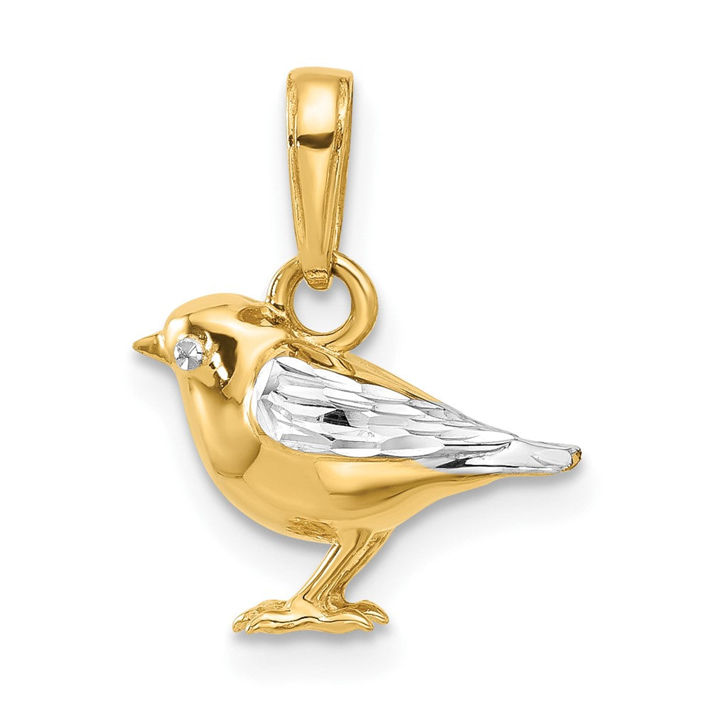 14k Yellow & Rhodium 14.5 mm D/C 3D Bird Pendant (2.91 grams)