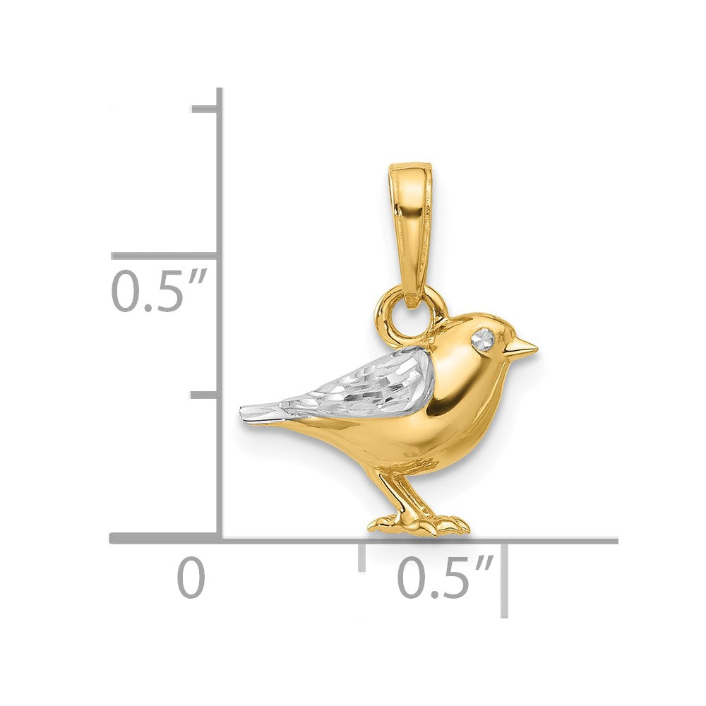 14k Yellow & Rhodium 14.5 mm D/C 3D Bird Pendant (2.91 grams)