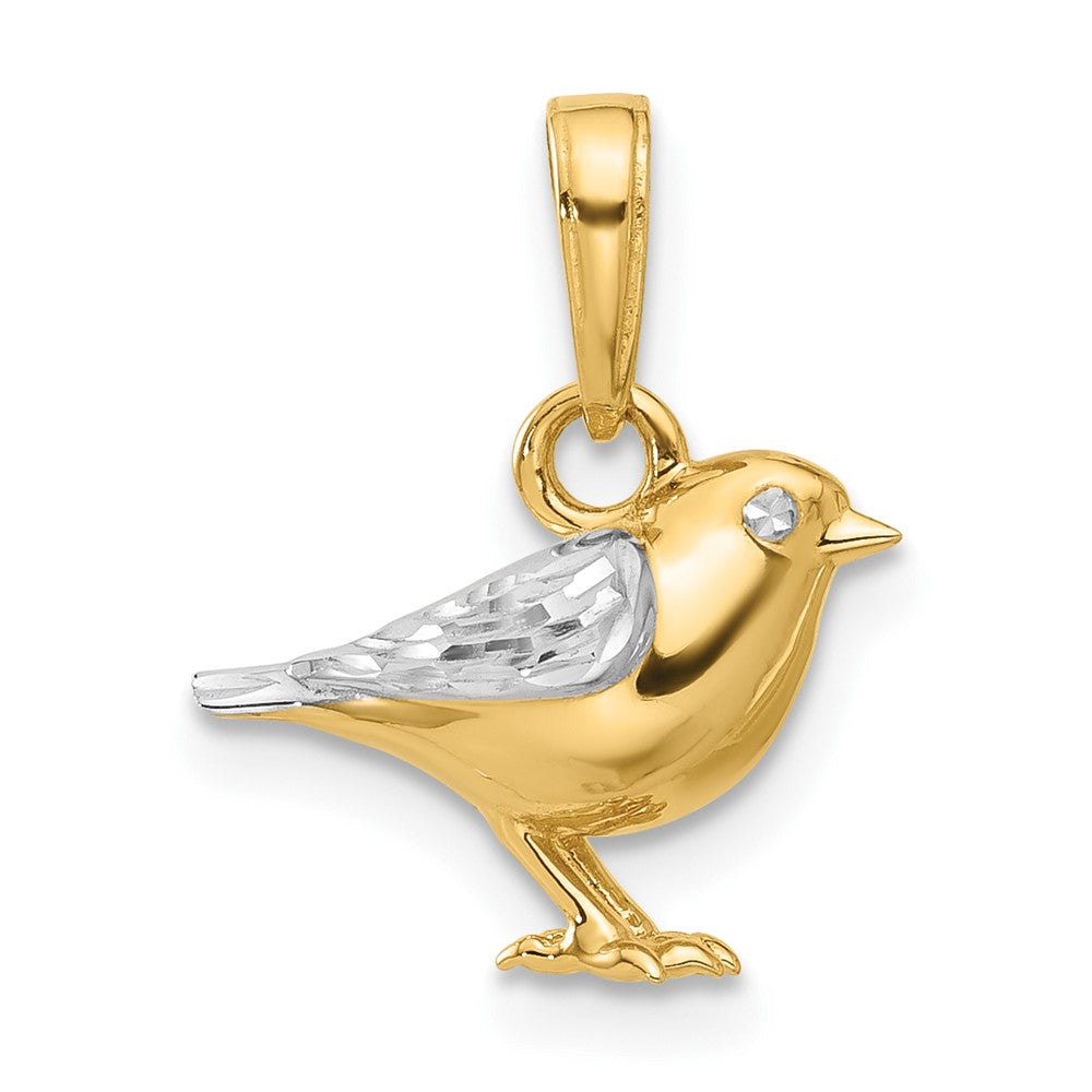 14k Yellow & Rhodium 14.5 mm D/C 3D Bird Pendant (2.91 grams)