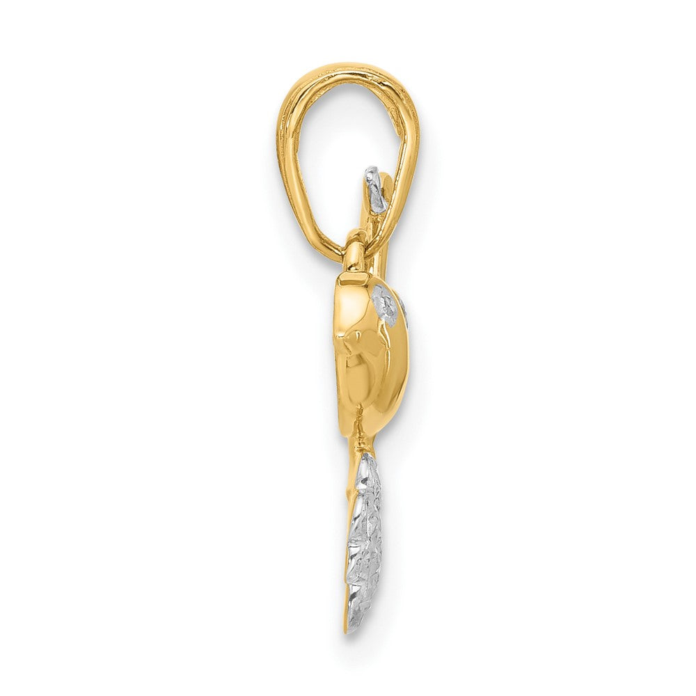 14k Yellow & Rhodium 14 mm D/C Bird on Branch Pendant (1.44 grams)