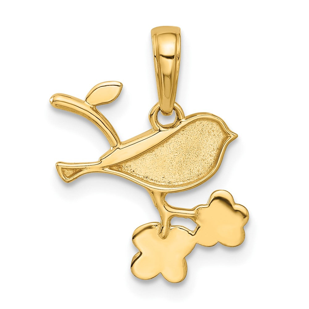 14k Yellow & Rhodium 14 mm D/C Bird on Branch Pendant (1.44 grams)