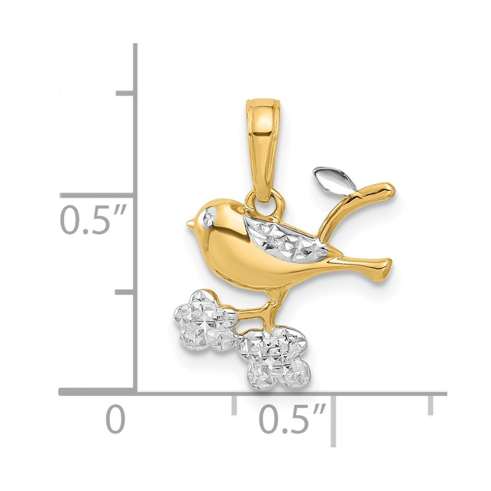 14k Yellow & Rhodium 14 mm D/C Bird on Branch Pendant (1.44 grams)