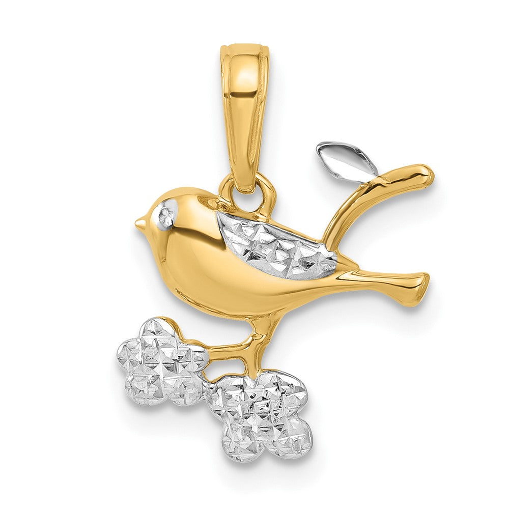 14k Yellow & Rhodium 14 mm D/C Bird on Branch Pendant (1.44 grams)