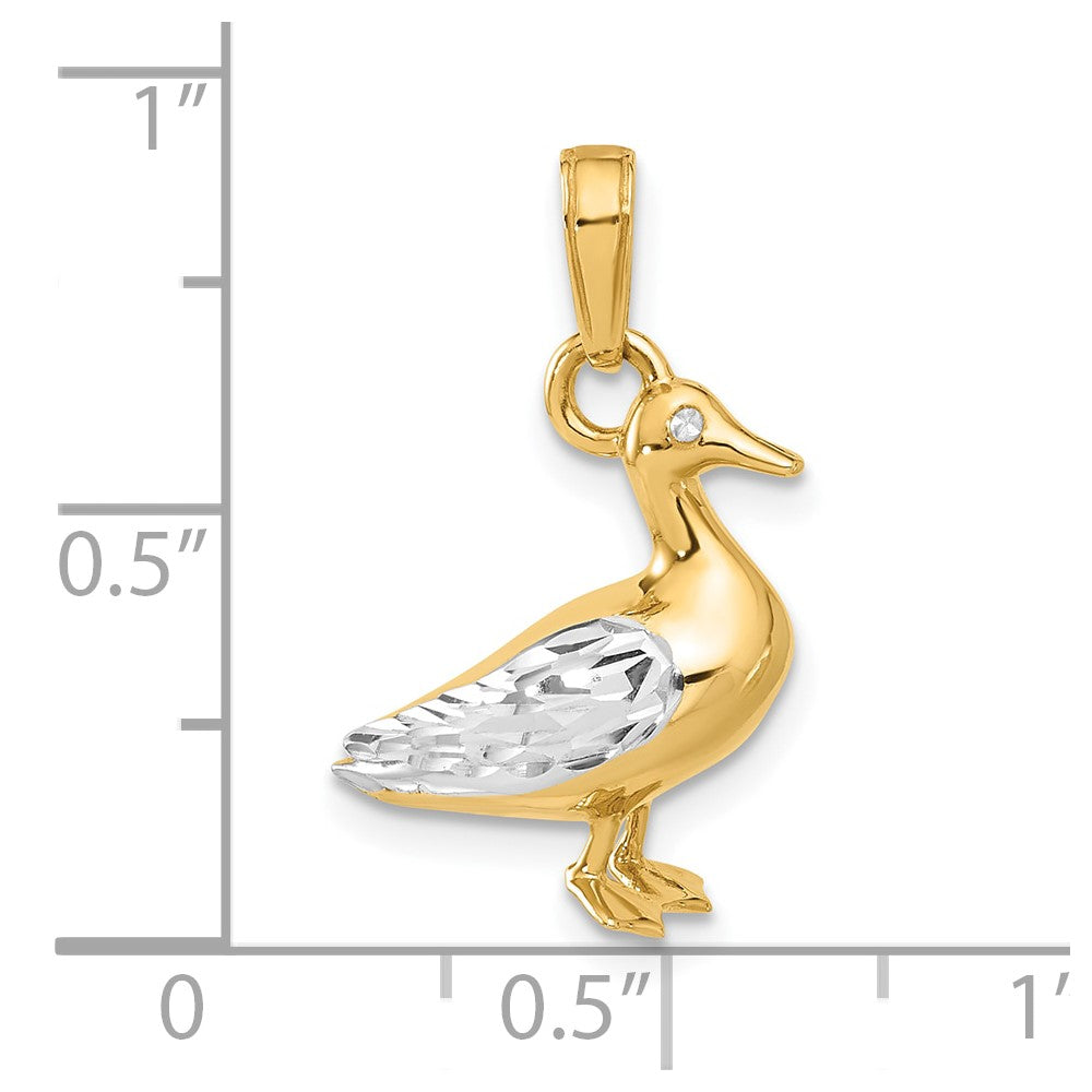 14k Yellow & Rhodium 16.5 mm D/C 3D Duck Pendant (5.39 grams)