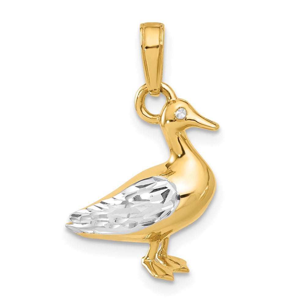 14k Yellow & Rhodium 16.5 mm D/C 3D Duck Pendant (5.39 grams)