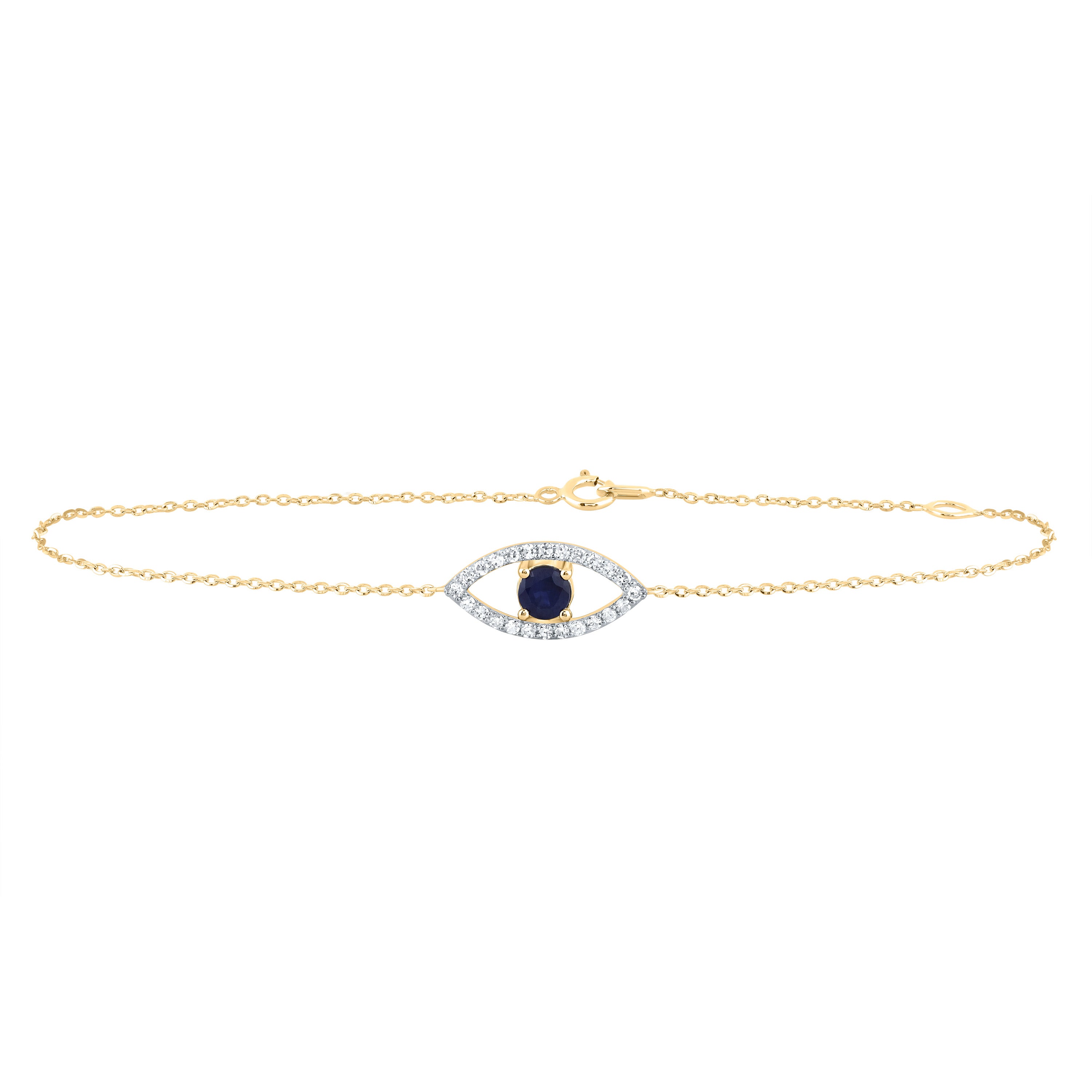 1/6Ctw-Nat Dia Cn 4Mm Rd-Bs Nat Gem Evil-Eye Bracelet( 7 Inch) (1.09 grams)