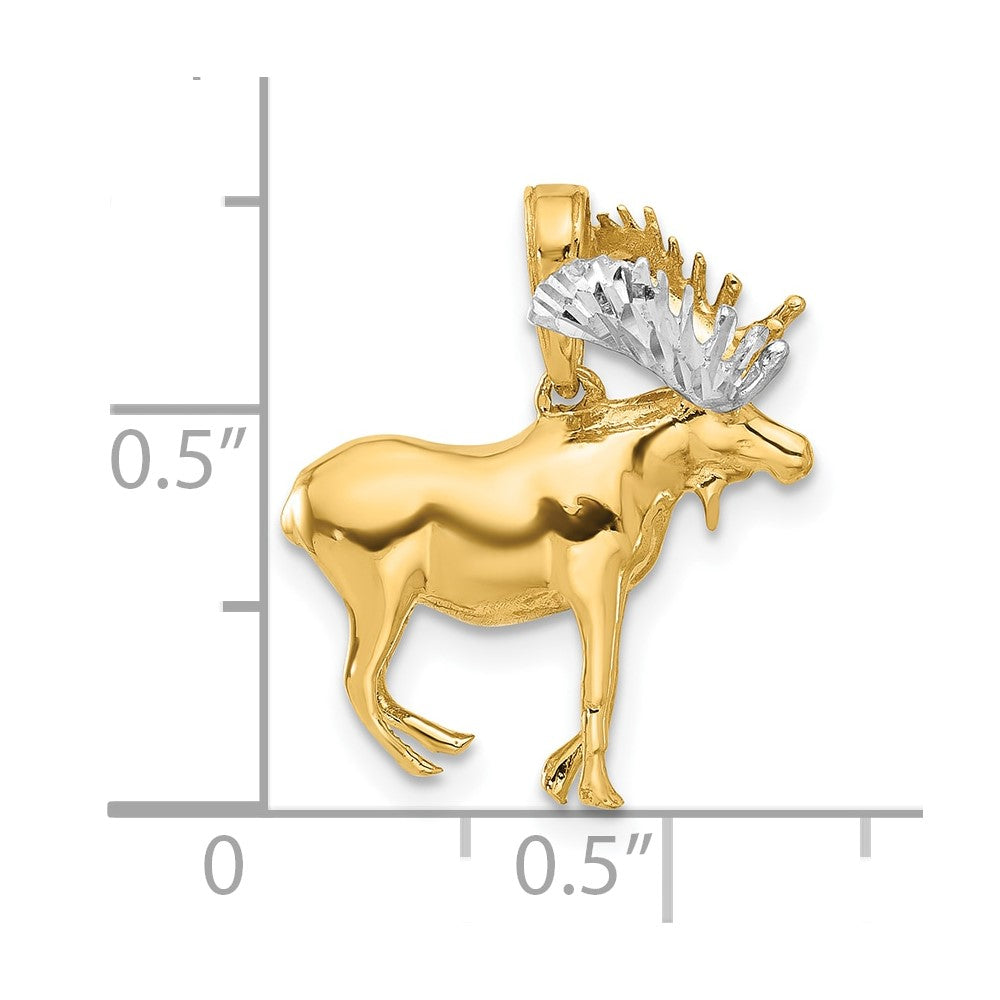 14k Yellow & Rhodium 18 mm D/C 3D Moose Pendant (3.89 grams)