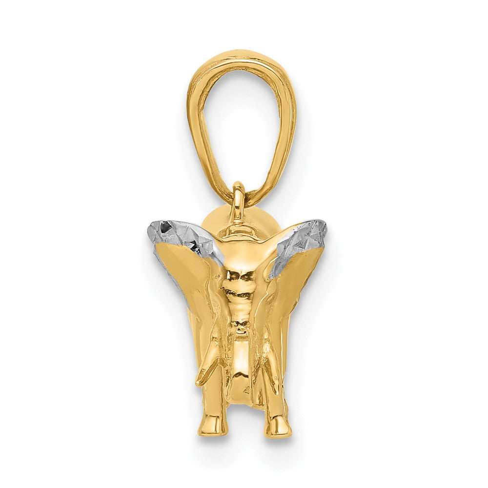 14k Yellow & Rhodium 7.8 mm D/C 3D Elephant Pendant (3.56 grams)