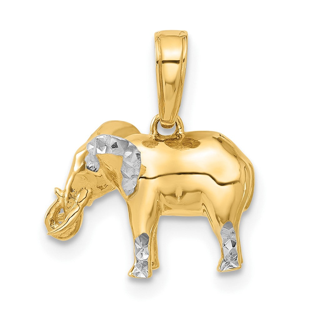 14k Yellow & Rhodium 7.8 mm D/C 3D Elephant Pendant (3.56 grams)