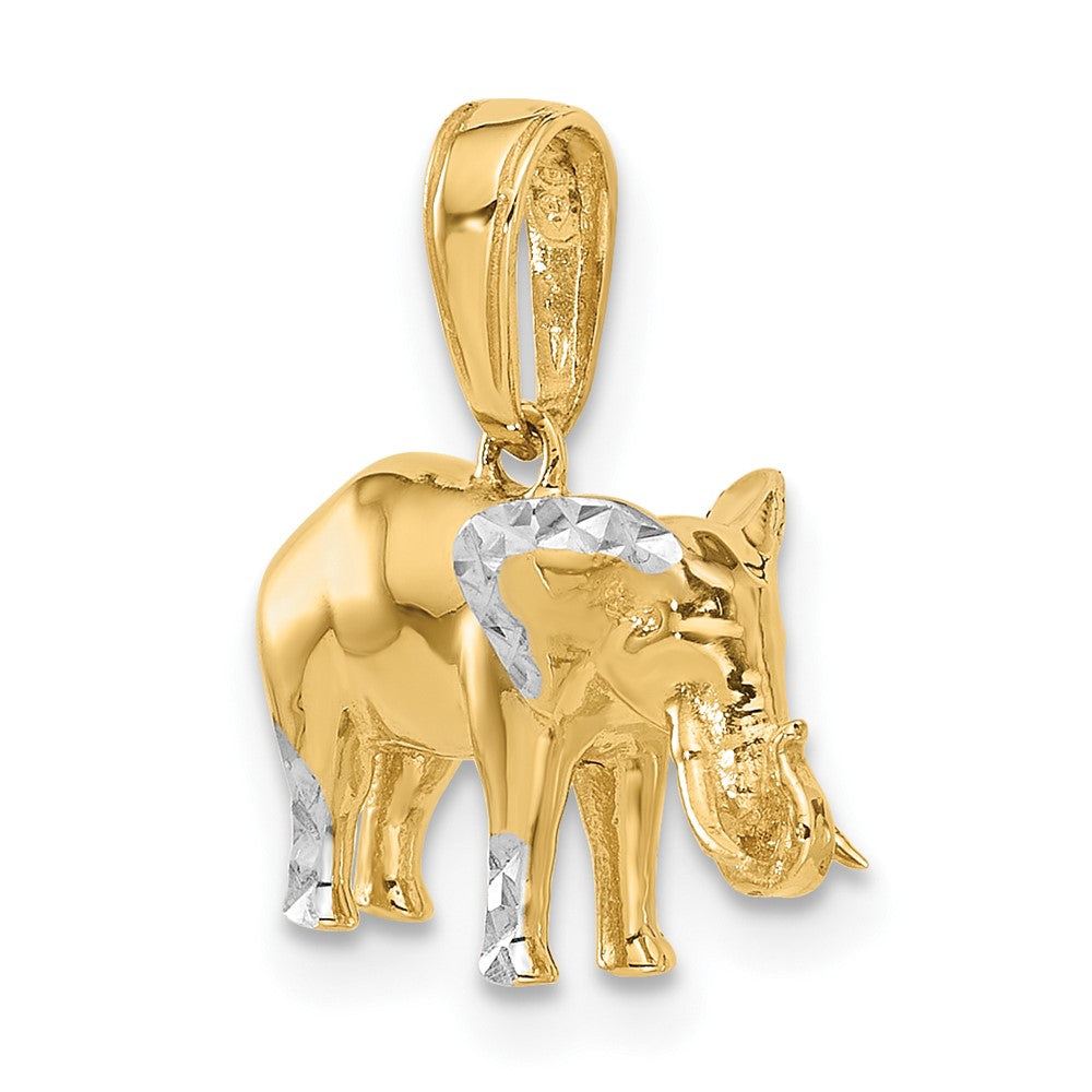 14k Yellow & Rhodium 7.8 mm D/C 3D Elephant Pendant (3.56 grams)