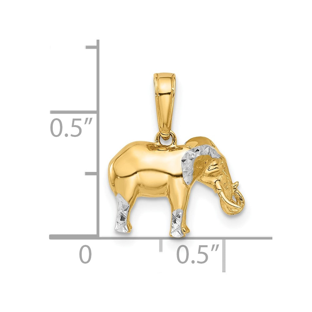 14k Yellow & Rhodium 7.8 mm D/C 3D Elephant Pendant (3.56 grams)