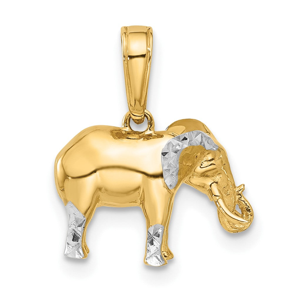 14k Yellow & Rhodium 7.8 mm D/C 3D Elephant Pendant (3.56 grams)