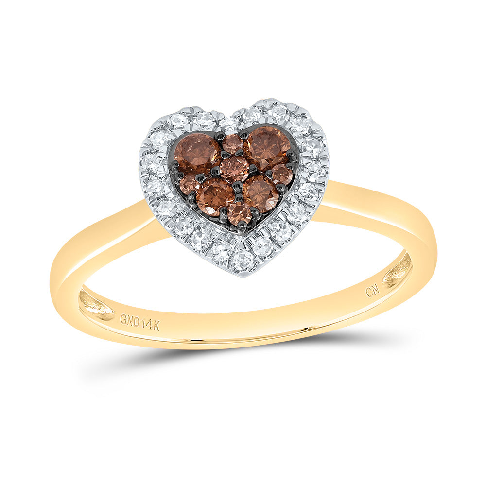 1/3Ctw-Nat Dia Cn Cognac Natural Heart Ring (2.34 grams)