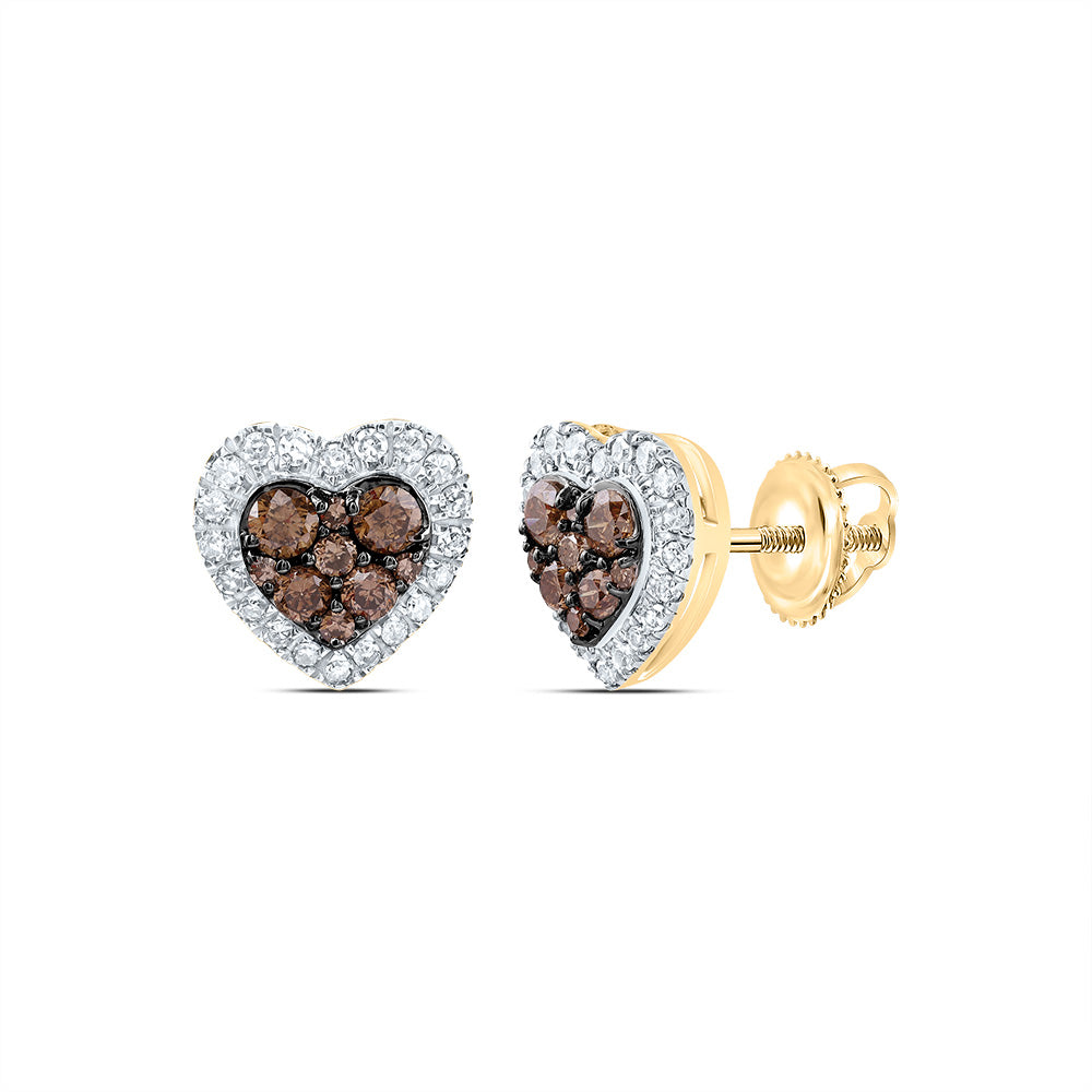1/2Ctw-Nat Diamond Cognac Natural Heart Stud Earring