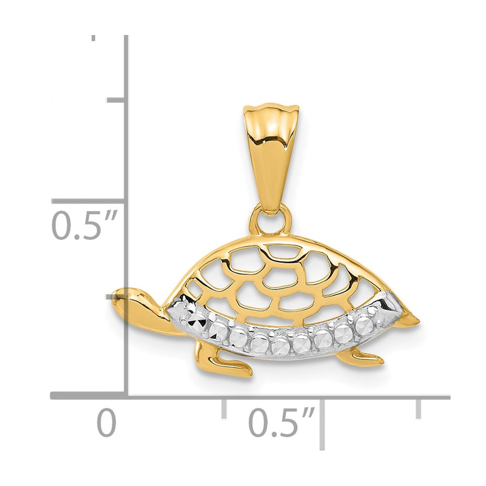 14k Yellow & Rhodium 20.8 mm Diamond Cut Turtle Pendant (1.33 grams)