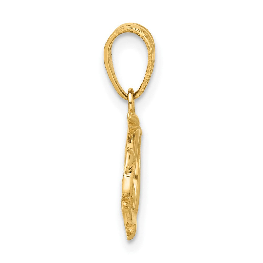 14k Yellow & Rhodium 12.7 mm Diamond Cut Swirl Turtle Pendant (0.89 grams)