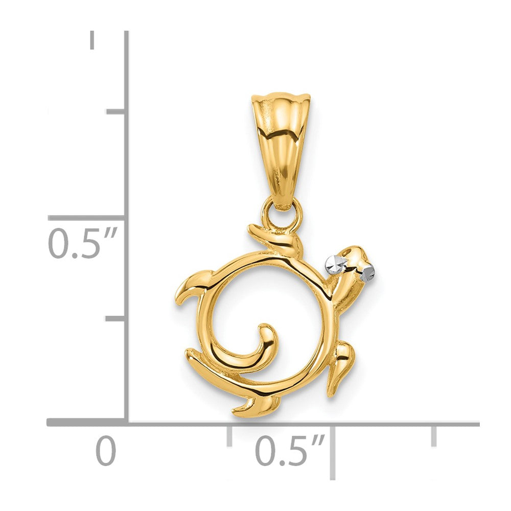 14k Yellow & Rhodium 12.7 mm Diamond Cut Swirl Turtle Pendant (0.89 grams)