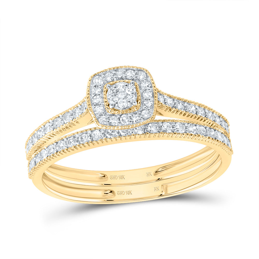 1/3Ctw-Diamond Cushion Single Halo Bridal Set (1.4 grams)