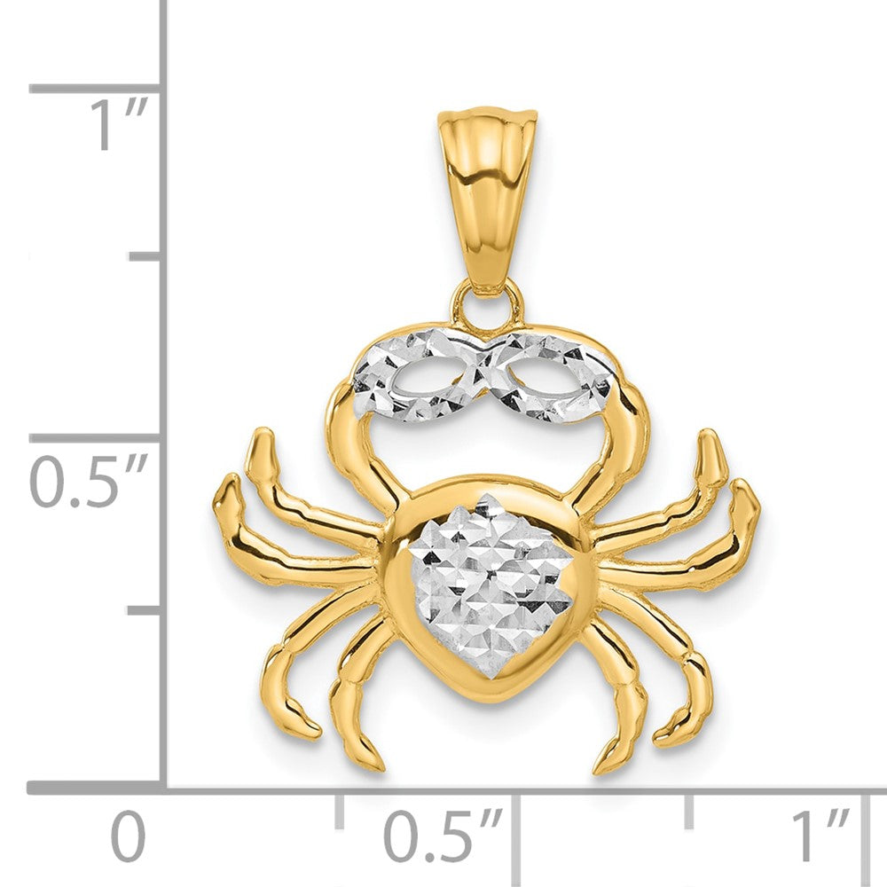 14k Yellow & Rhodium 20.5 mm Polished and Diamond Cut Crab Pendant (1.87 grams)