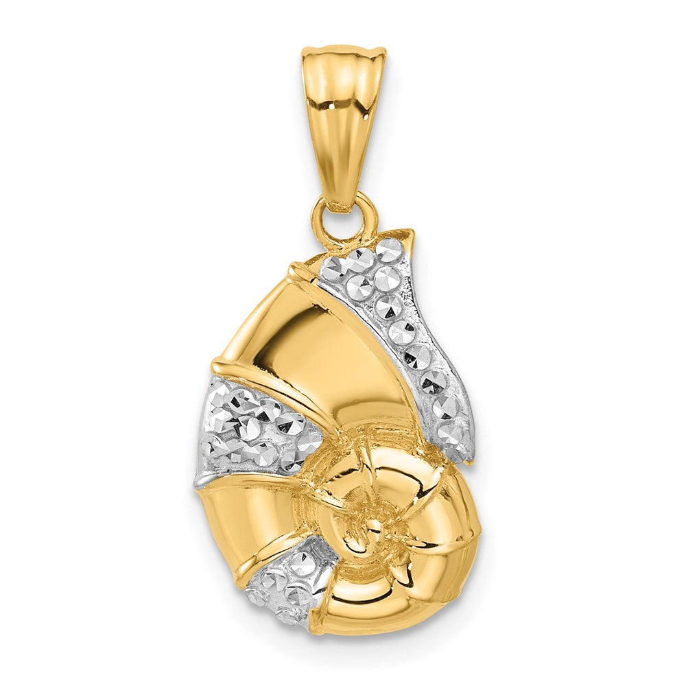 14k Yellow & Rhodium 12.5 mm Polished and Diamond Cut Nautilus Shell Pendant (1.8 grams)