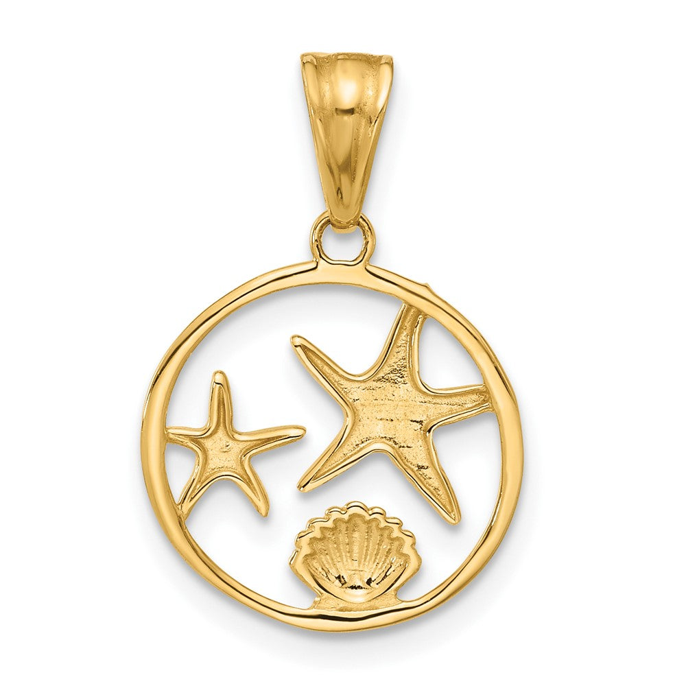 14k Yellow & Rhodium 15.7 mm Diamond Cut Starfish Seashell in Circle Pendant (1.26 grams)
