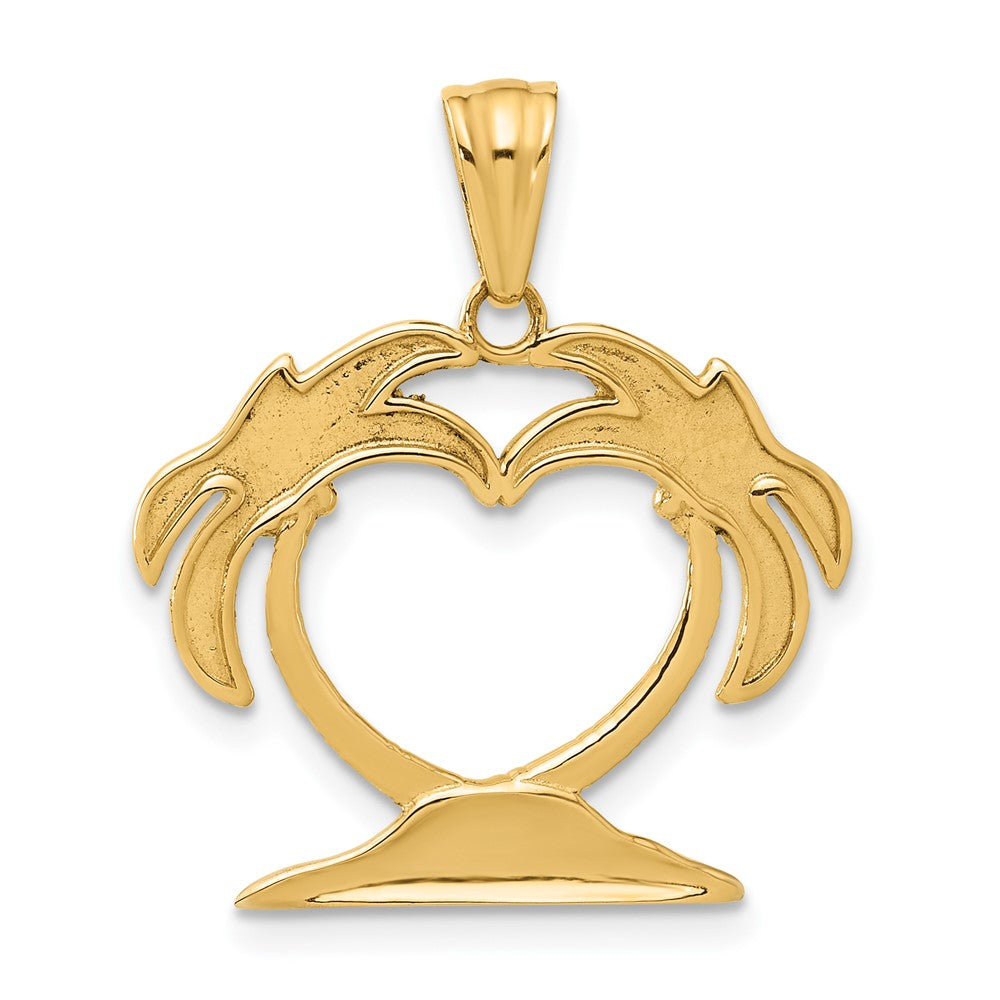 14k Yellow & Rhodium 24 mm Palm Tree Heart Pendant (2.21 grams)