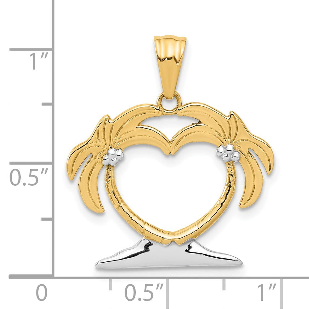 14k Yellow & Rhodium 24 mm Palm Tree Heart Pendant (2.21 grams)