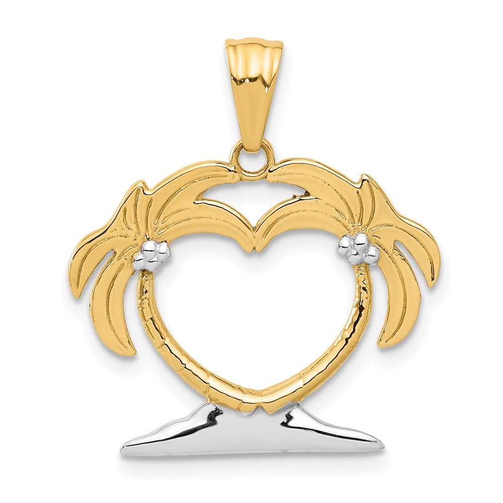 14k Yellow & Rhodium 24 mm Palm Tree Heart Pendant (2.21 grams)