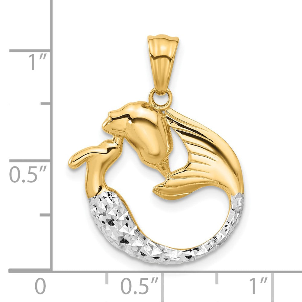 14k Yellow & Rhodium 20.5 mm Diamond Cut Mermaid Pendant (2.94 grams)
